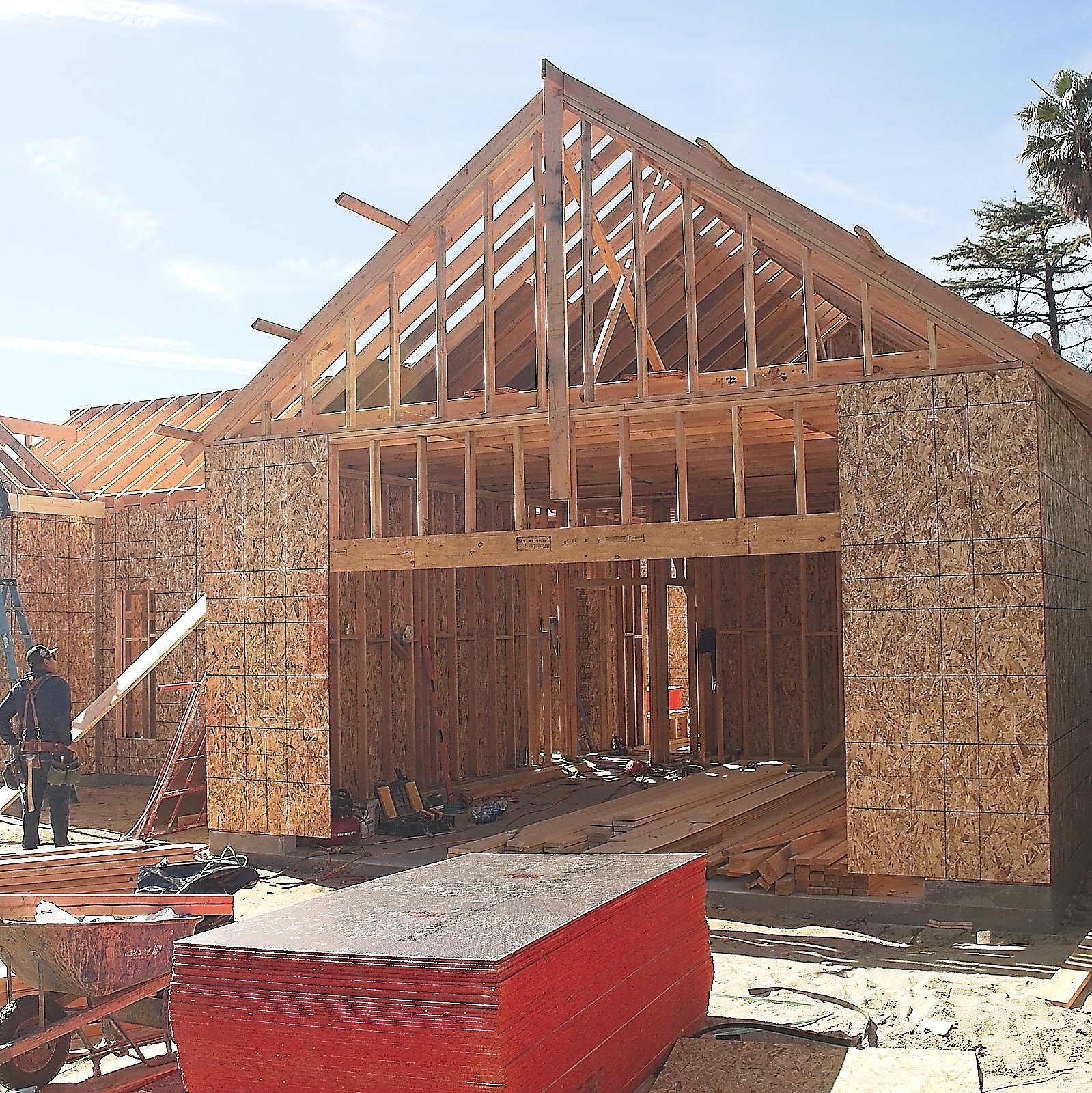 Wood structural framing of a residential home in progress